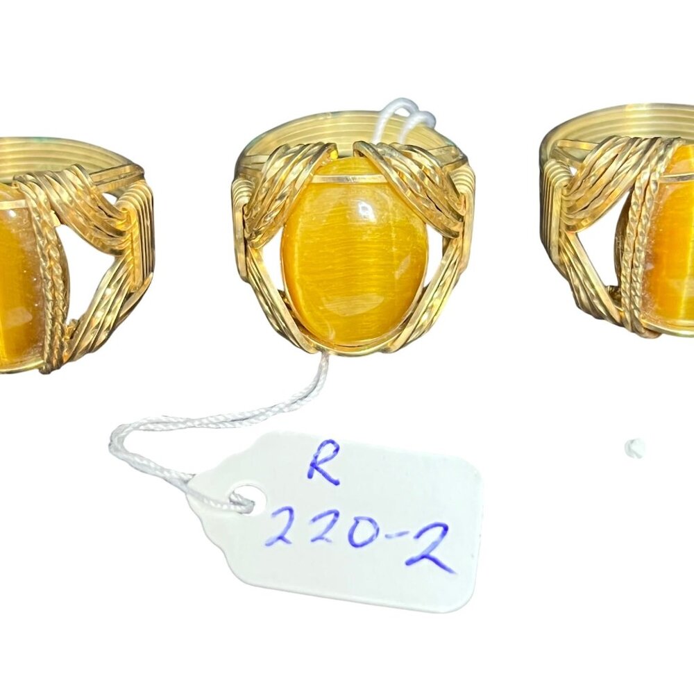 Vintage Gold Filled Wire Wrapped Tigers Eye Cabochon Men's Ring (R220-1) - Picture 9 of 13